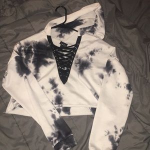 Hooded Tie Dye Long Sleeve Crop Top